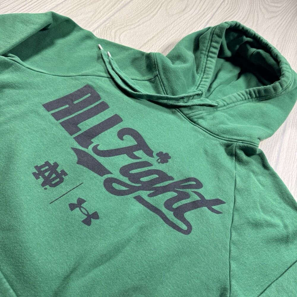 Notre Dame Fighting Irish All Fight Hoodie Men’s S Green Logo Under Armour Loose